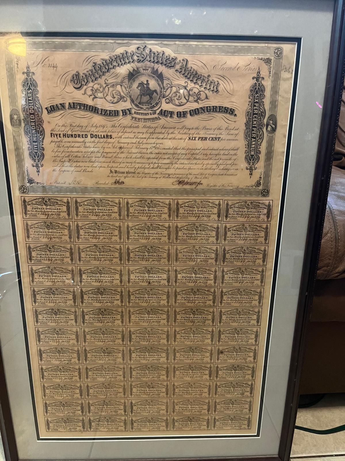 Confederate States of America (CSA) Bond Sheet from 1864