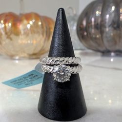 Solid .925 Sterling Silver Moissanite Ring Set 