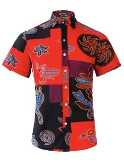 7-028. Men's Hawaiian Tropical Shirts, Printing Short Sleeve Casual Button Down Shirt