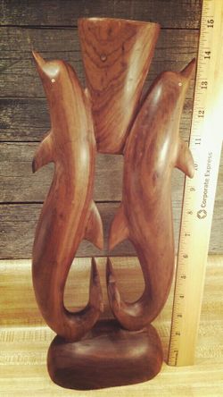 Tall Ironwood dolphin carving statue