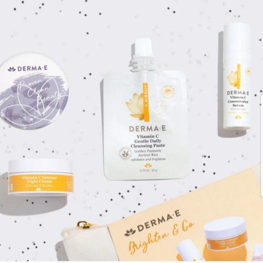 Derma E Brighten & Go Vitamin C Clean Beauty 4 Piece Travel Kit TSA Approved NWT