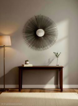 Brutalist Sunburst Wall Sculpture Mirror William Friedle Style, 1970s Large 36"