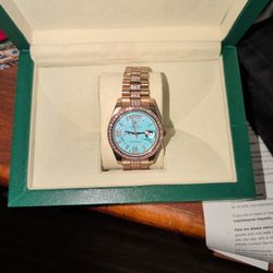Men's Blue Meteorite Dial Moissanite  Bustdown Bezel AND Band! Brand New With Box! Will Test Stones Infront Of You! 