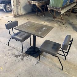 Custom Metal leather chars and wood table set