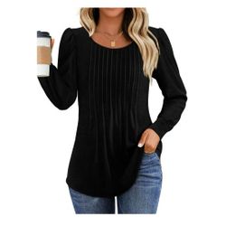 Black pleated blouse Tunic long sleeve size M.   (V)
