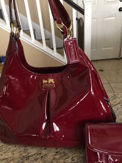 Coach Patent Leather burgundy purse, wallet, and checkbook. for Sale in Las  Vegas, NV - OfferUp