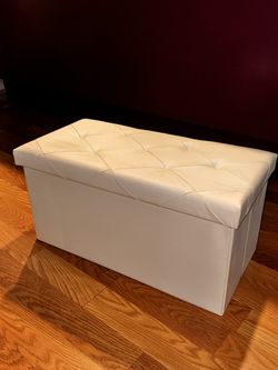 Folding Leather Ottoman Bench with Storage, Rectangle Foot Stool Footrest Footstool Collapsible with Lid for Bedroom Living Room Beige