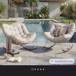 Set of 2 Grand Patio Royal Adult Steel Frame Indoor/Outdoor Rocking Chair with Padded Cushion, Beige