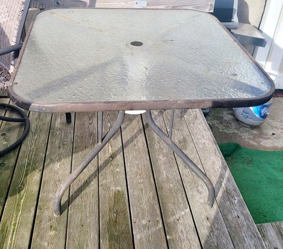 Outdoor Patio Table Porch Deck Tempered Glass Metal Frame Garden Yard Backyard Dining