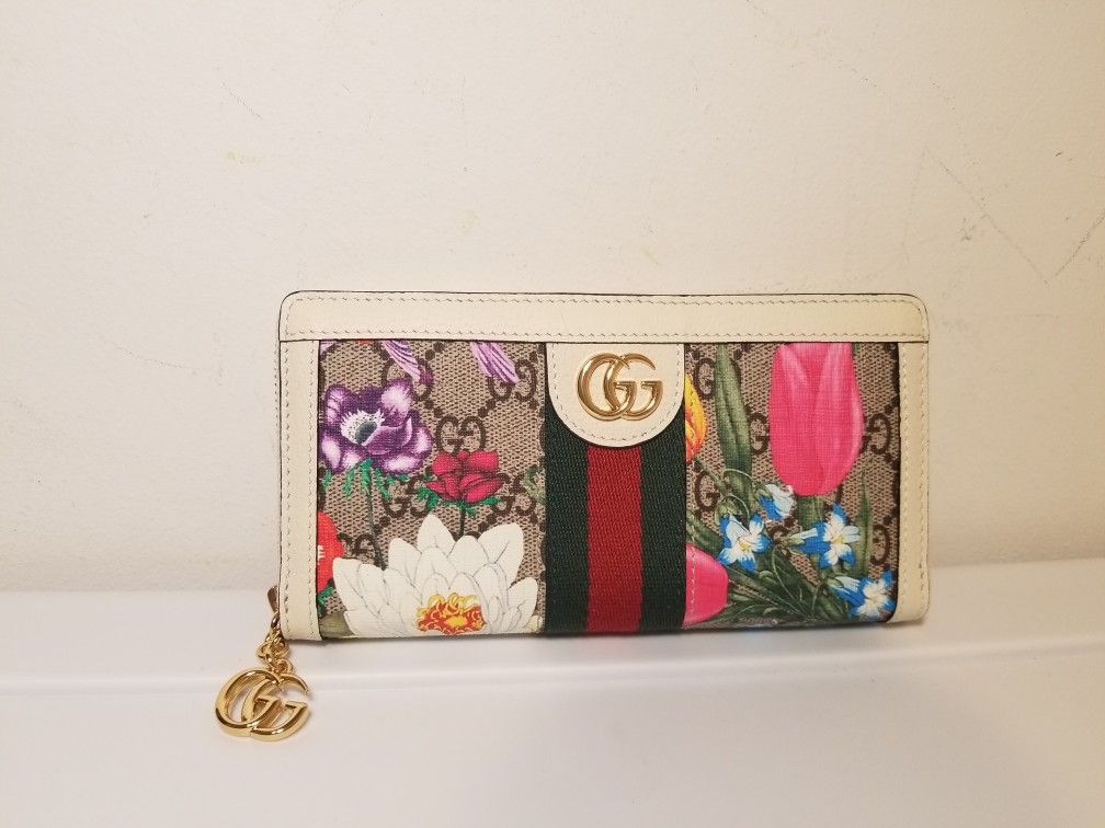 Gucci Floral Bloom Beige/ Pink Leather Woman's Wallet