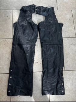 Men Black Leather Motorcycle Chaps Riding Gear Size L Leather Crafts Chaps
