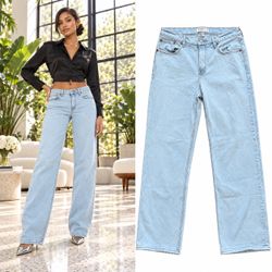Abercrombie Curve Love The Baggy Low Rise Jeans 28 6R Light Wash Wide Leg