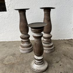 3 Wood Candle Pillar Holders 