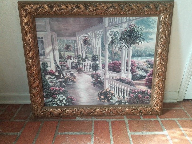Original Oil Painting By Renowned Artist Betsy Brown In  Vintage Leaf Frame  / OBO 