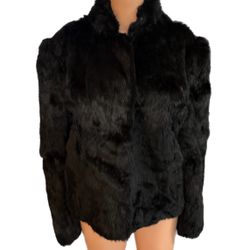 VTG Rabbit Fur Jacket Black Fits  Medium / Large