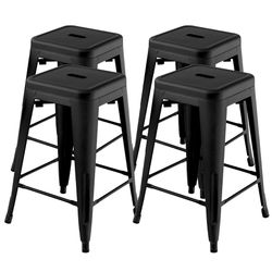 0925 Bar Stools Set of 4, 26” Stackable Metal Stools with Square Seat & Handing Hole, X-Shaped Reinforced Design, Backless Bar Chairs for Kitchen, Din
