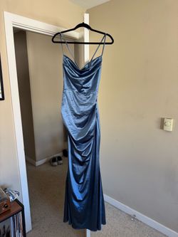 Blue Satin Formal Evening Dress