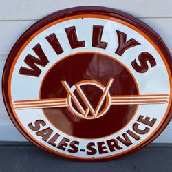 VINTAGE NOS WILLY'SSALES SERVICE EMBOSSED METAL SIGN 