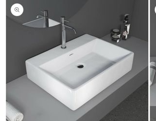 Altair Fremont 24" Rectangular White Ceramic Bathroom Vanity Vessel Sink With Overflow