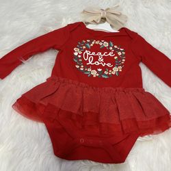 NWOT! Cat & Jack “Peace & Love” Holiday Tutu Bodysuit *12 Months 