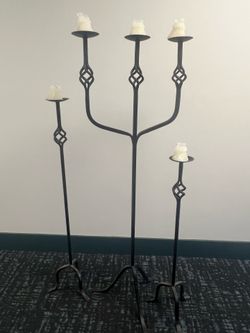 Floor candle holder set of 3 . Black wrought Iron