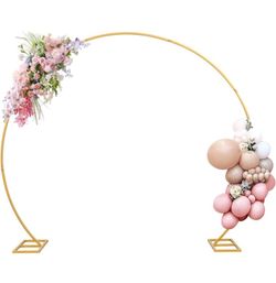 8FT Balloon Arch Stand Gold, Stable Round Arch Backdrop Stand Metal Frame for Wedding Birthday Parties Baby Shower Anniversary Ceremony Candy Table Ch
