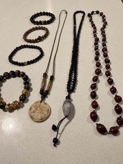 Beaded Jewelry Lot — 4 Bracelets + 3 Necklaces, Tibetan Style