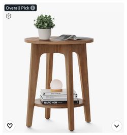 Round Wood Side Table with Bottom Shelf