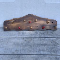 Vintage Wood Peg Rack 18”Wall Mount Coat Hat Towel Holder Rustic Decor Hooks Red
