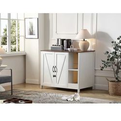 Litter Enclosure with Litter Collector, Litter Cabinet with Dog-Proof Adjustable Shelf, for Placing Cat Robot 3/4, Power Outlet (Cloud White$110