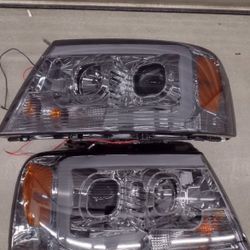 04-08 Ford F150 Smoked Led DRL Projector Headlights Luces Faros Micas