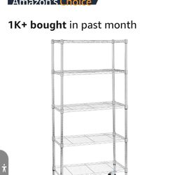 Amazon Basics 5-Shelf Adjustable, Heavy Duty Storage Shelving Unit on 4'' Wheel Casters, Metal Organizer Wire Rack, Chrome