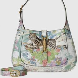 Authenticated Gucci Yuko Higuchi Small Calfskin Floral Print Jackie 1961 White