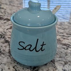 Ceramic Salt Bowl with Lid and Spoon 12oz 