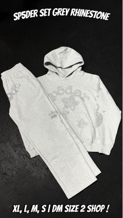 Sp5der Hoodies, Grey, Black, Rhinestone
