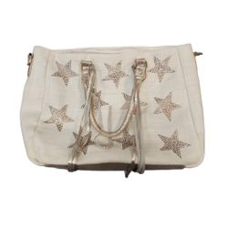 Ahdorned Rose Gold Bling Stars Linen Tote Bag with Tassels