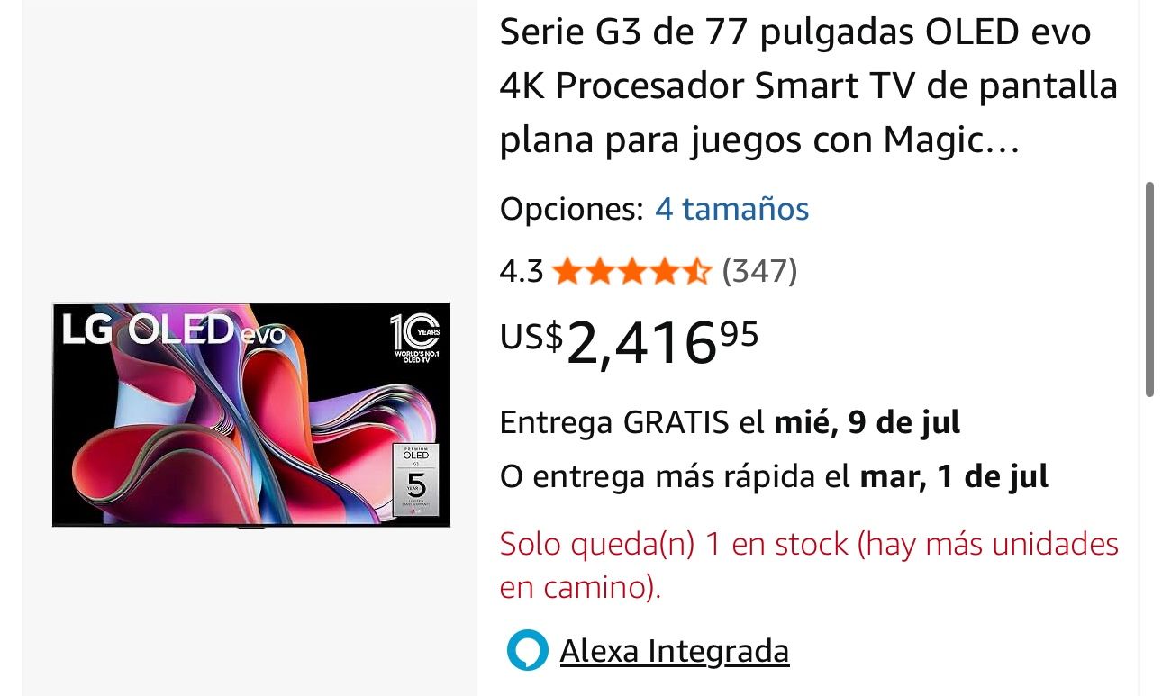 TV LG 77" OLED 77G3