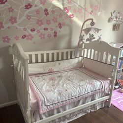 Baby Girl Crib Bedding Set – Pink & Brown Floral Theme – Gently Used