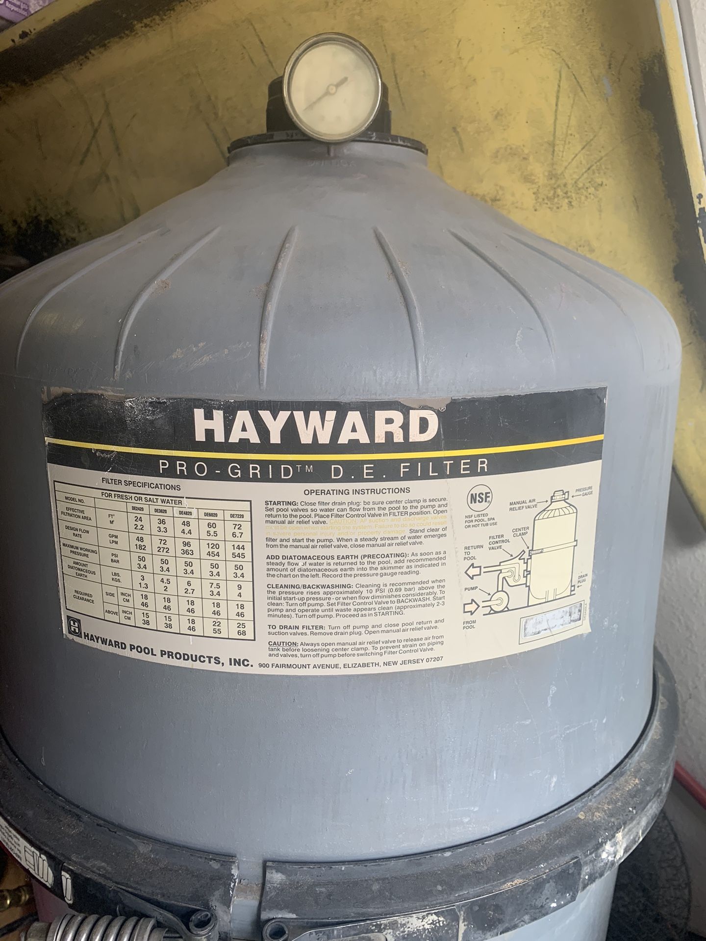 Pro grid Hayward D. E (Diatomaceous Earth) Pool filter 