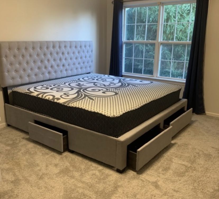 Grey King Bed Frame With Mattress