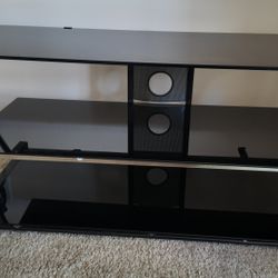 Modern Black Glass & Metal TV Stand – 44” Wide