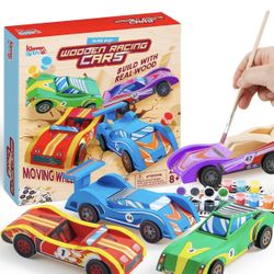 Klever Kits 4 DIY Wooden Race Cars-Build & Paint Your Own Wood Craft Kit Brand-New