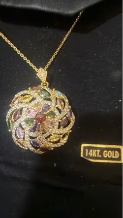 14KT Gold Multicolor Gemstone Ball Pendant Necklace