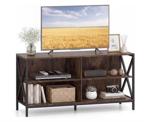 Rustic Industrial TV Stand with Open Shelves
