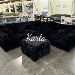 4-pc Sectional Sofa With Storage Black Fur-Like Jumbo Corduroy 