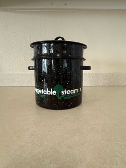Vintage Black Speckled Enamelware Vegetable Steamer