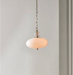 New Anthropologie Mitzi Viviana Oval White Glass Pendant Light in Unopened Box
