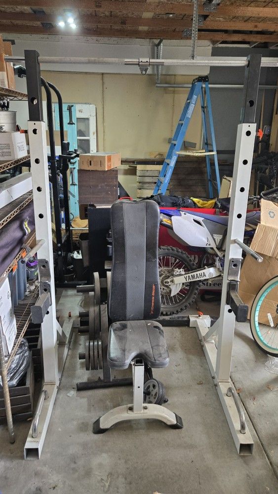 Squat rack pull up bar weights bench