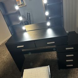 Black Vanity Makeup Desk W/ Bench