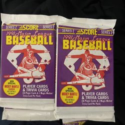 1991 Score Series 2 Baseball Lot of 13  Sealed Unopened Wax Packs Mantle**